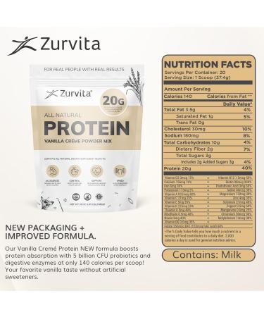 Zurvita Vanilla Créme Protein Powder Mix - 49 oz | 25g Protein Probiotics Digestive Enzymes & 24+ Vitamins - Low Calorie Superfood - Buy Online on GoSupps.com