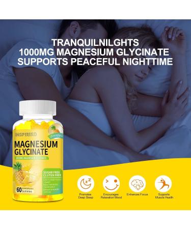 Magnesium Glycinate Gummies 1000mg - Sugar-Free Magnesium Potassium Supplement with Vitamin D B6 CoQ10 for Adults & Kids High Absorption for Calm Mood & Sleep Support - 60 Pineapple Gummies - Buy Online on GoSupps.com