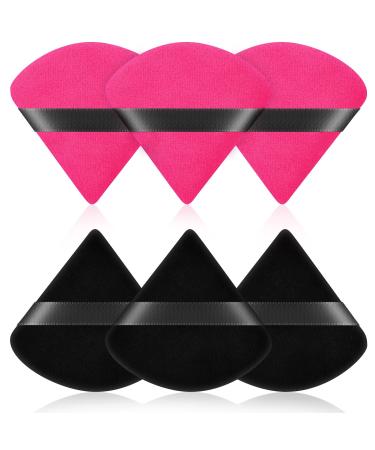 Auauy 6 PCs triangle makeup powder quaste face sponge powder puff washable reusable makeup sponge wet dry make -up tool for loose powder or foundation rouge (3schwarz + 3rosenrot) 3 black + 3 rose red