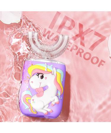 Kids Electric Toothbrush - U-Shaped Ultrasonic Automatic Toothbrush with Unicorn Design | 6 Modes, Smart Timer, IPX7 Waterproof | Purple - Buy Online on GoSupps.com