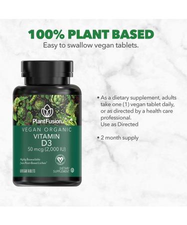 PlantFusion Vegan Vitamin D3 2000IU | Organic Vitashine Plant Based Lichen | Immune & Bone Health | 60 Tablets - Buy Online on GoSupps.com