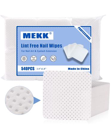 Lint Free Nail Wipes MEKK 540PCS Eyelash Extension Glue Nail Wipes Absorbent Soft Nail Wipes Soft Gel Nail Polish Remover Pads A-540PCS