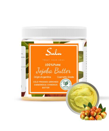 SULU ORGANICS Golden Jojoba Butter- 100% Pure Unrefined Cold Pressed Simmondsia Chinesis Butter (8 oz)