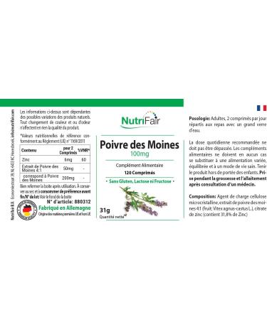 Monk pepper 100mg - Chattilier & Zinc - 120 tablets - High dosed - 100% vegan - German production & laboratory tests - NutriFair | Premium & Fair - Buy Online on GoSupps.com