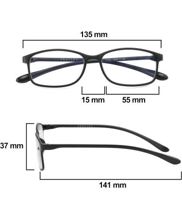 PROFLEX BluOptix Blue Light Blocking Computer Screen Reading Glasses - Lightweight, Flexible, Scratch Resistant - Unisex - Dioptres 0.0-4.0 - Black & Blue - Buy Online on GoSupps.com