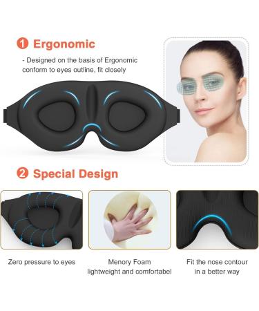 3D Contoured Sleep Eye Mask for Men & Women - Block Out Light Soft Comfort Adjustable Strap - Travel Essential (2 Pack - Buy Online on GoSupps.com