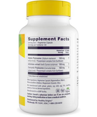 Healthy Origins Silymarin Artichoke Turmeric Liver Support with Silymarin Phytosome Artichoke Extract & Curcumin Supports Liver Health Antioxidant Protection & Digestion 60 Capsules - Buy Online on GoSupps.com