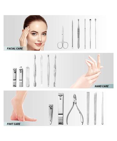 19 pcs MUIIGOOD Manicure Pedicure Set - Stainless Steel Nail Care Kit with PU Leather Case for Women Men - Professional Grooming Tools for Travel - Gift Idea - Buy Online on GoSupps.com