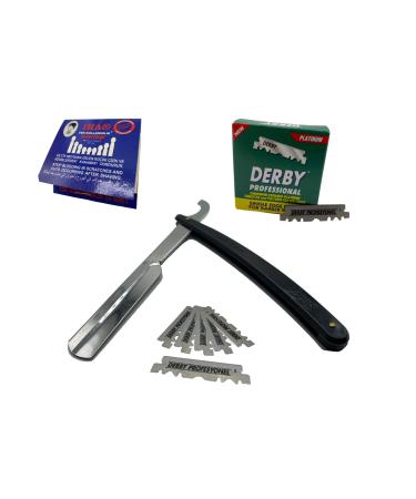 Hairtown razor-set |Sedef Ustura Bartschneider |100 derby razor blades |20 Iha alum bloodstiller ignition wood shape |Exchange blade knife with replacement blades men |Bloodstill pencil |(Black)