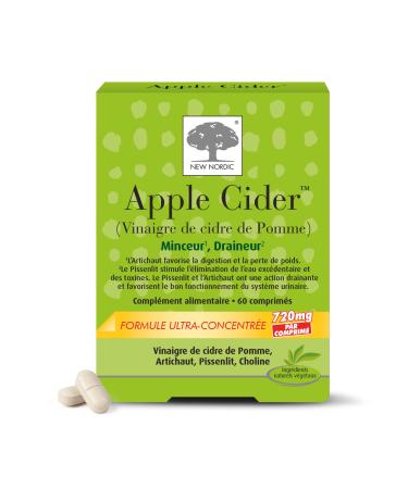 New Nordic - Apple Cider - Slimming and Draining Food Supplement - Apple Cider Vinegar, Artichoke, Dandelion and Choline - 60 Tablets - 20 to 30 Days