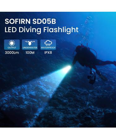 Sofirn SD05B Dive Light | 3000 Lumen Super Bright Scuba Diving Flashlight | IPX8 Waterproof Night Underwater Flashlight | Submersible Light for Caving Sea Diving - Buy Online on GoSupps.com