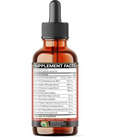 Penhoment 11in1 Liquid Ginger Extract with Liquid Turmeric, Ceylon Cinnamon Drops, Vitamin D3, Vitamin K2, Berberine Extract, Garlic, Black Pepper - Drops Extract - 1FL Oz - 2 Month Supply - Buy Online on GoSupps.com