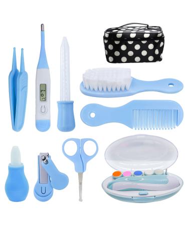Baby Grooming Kit Baby Essentials - Hairbrush  Nail Clipper  Body Thermometer Nasal Aspirator  Med feed  Comb  Nail Trimmer Baby Care Products Blue
