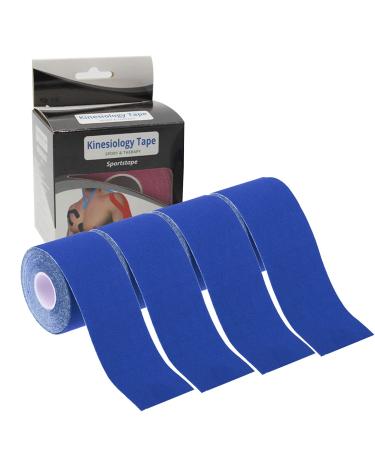 4 Roll Kinesiology Tape 5m Extra Sticky Kinesiology Tape Elastic Muscle Support Tape Waterproof Athletic Physio Muscles Strips Breathable for Exercise Sports & Injury Recovery Royal Blue