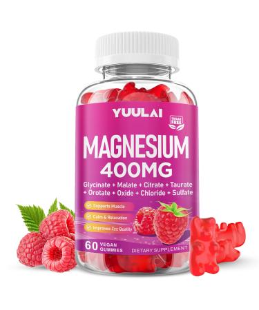 Magnesium Complex Gummies 400mg Magnesium Glycinate Malate Citrate Taurate Oxide & More | w/Ashwagandha Extract D3 & B12 for Calm Zzz Relaxation Muscle Cramp Raspberry Flavor 60 Count 60 Count (Pack of 1)