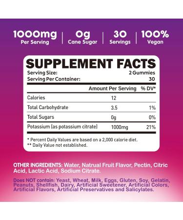 duwhot Potassium Citrate 1000mg Gummies Potassium Supplement for Adults Women & Men Support Leg Cramps & Muscle Health 60 Chewables - Buy Online on GoSupps.com