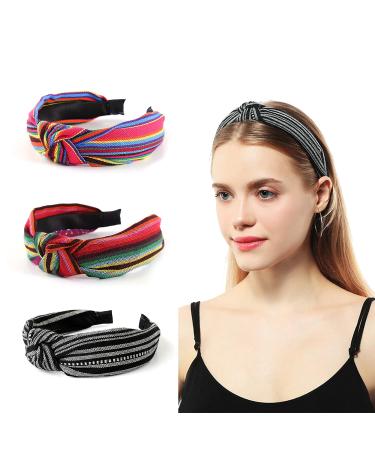 Gloppie Knotted Headbands for Women Girls Workout Headband Boho Hairbands Skincare Headbands for Washing Face 3 Pack F