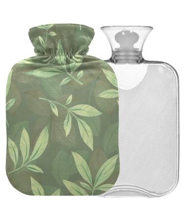 Naanle hot hot water bottle with reference green leaves Transparent hot water bottle 1l of warm stairs for pain relief back hand feet heat and cold therapy