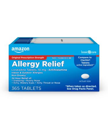 Amazon Basic Care Allergy Relief Loratadine Tablets 10 mg, White, 365 Count Tablets 365 Count(Pack of 1
