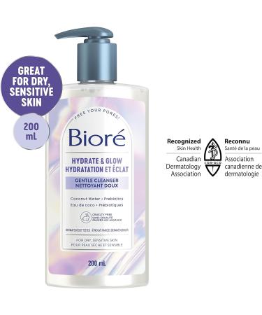 Bior Hydrate & Glow Gentle Cleanser Hydrating Face Wash for Dry Sensitive Skin infused with Prebiotics and Coconut Water | Dermatologist Tested Cruelty Free Fragrance Free and SLS/SLES Sulfate Free (200mL) - Buy Online on GoSupps.com