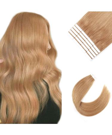 Sixstarhair Tape Extensions Real Hair 20 pieces 50g 14 inches thick Remy Hair Extensions Invisible Skin Weft Tape In #27 Honigblond 35 cm 27 #