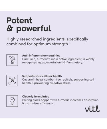 Vitl Turmeric & Curcumin Daily Supplement - 60 High Strength Capsules with 95% Curcuminoids - Support for Joint Flexibility & Mobility - with Black Pepper & Ginger for Maximum Absorption Turmeric & Curcumin 60 count (Pack of 1) - Buy Online on GoSupps.com