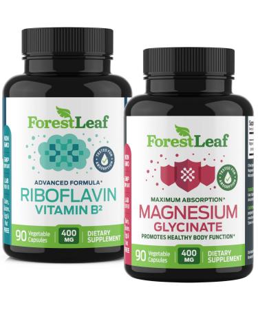 ForestLeaf Riboflavin & Magnesium Migraine Supplement - Riboflavin 400mg for Headache Relief - Ultimate Magnesium Glycinate Bundle with B2 Vitamin 400mg for Headache Migraine Relief Capsules