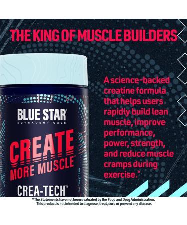 Buy Blue Star Nutraceuticals CREA-TECH - Pure Creatine Monohydrate & Electrolytes | Muscle Building & Strength Enhancement | 120 Veggie Capsules - 30 Day Supply - Buy Online on GoSupps.com