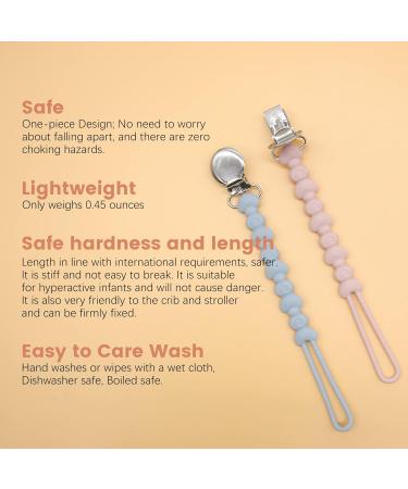 PAPACHOO Pacifier Clip 2 Pack - BPA Free Silicone Beads - Teething Relief for Baby Boys and Girls - Soothie Binky Clips in Dusty Blue and Light Pink - Buy Online on GoSupps.com