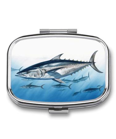 Pill Box Bluefin Tuna Thunnus Print 2 Compartment Medicine Pill Case Pill Organizer Decorative Metal Portable Pill Box for Pocket Or Purse