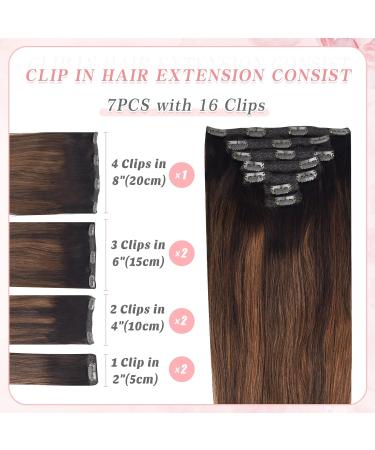 Vlasy Clip in Hair Extensions - Seamless 12 Inch Human Hair Extensions for Women - Natural Thick Weft - T2/6+2# Color - 7 Pieces (60g) - Buy Online on GoSupps.com