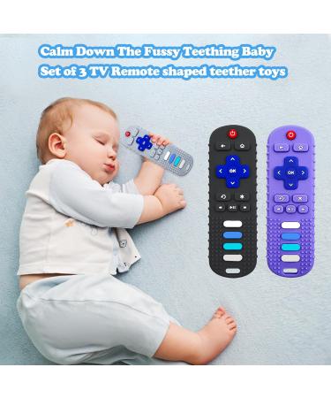 ROBBEAR Baby Teething Toys - Silicone Teethers for Babies 3-18 Months - TV Remote Control Shape Chew Toys - BPA Free Teether (Black/Grey/Purple) - Buy Online on GoSupps.com