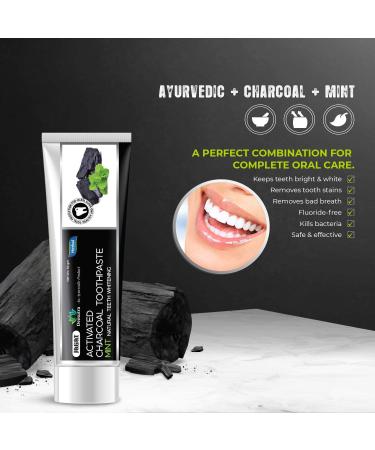 Jagat Activated Charcoal Mint Toothpaste - Fluoride Free Herbal Whitening | Natural Teeth Whitening, 100% Vegan - Pack of 3 (3.5oz X 3) - Buy Online on GoSupps.com