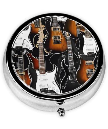 Color Acoustic Guitars Round Pill Box - 3 Compartment Mini Decorative Travel Organizer for Vitamins & Medicine - Buy Online on GoSupps.com