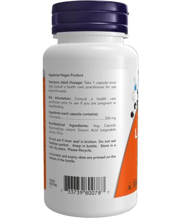 NOW Supplements L-Carnosine 500mg Capsules 50 Count - Buy Online on GoSupps.com