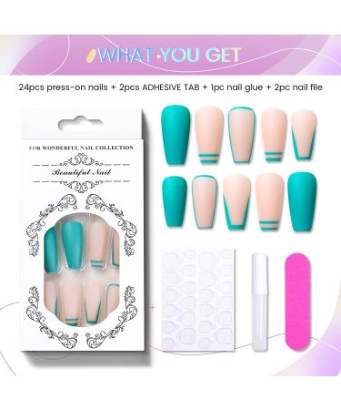 24 Ct Long Coffin Acrylic Press On Fake Nails - Nail File & Glue Included | Color 016 - Buy Online on GoSupps.com