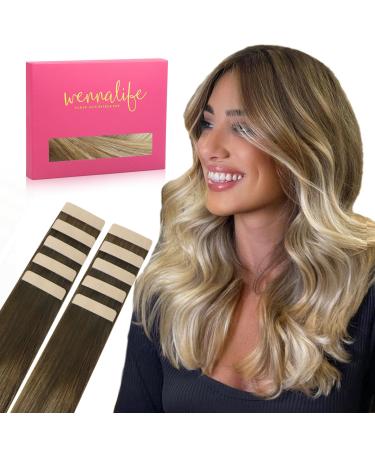 If -of -hearted tape extensions real hair ombr walnut brown to ash brown and blonde blonde 10pcs tape in extensions real hair 25g 35cm invisible hair extension real hair invisible smooth packing 35cm 25g 10Pcs #3/8/613 ombr walnut brown to ash brown and b