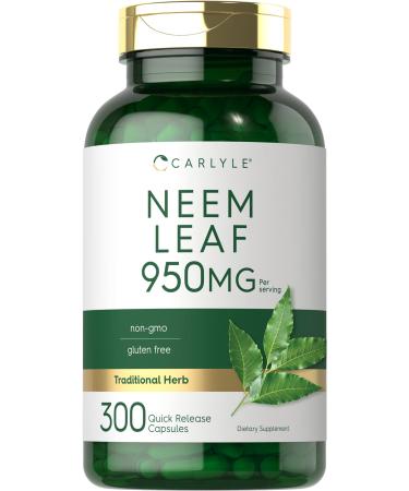 Carlyle Neem Leaf | 950mg | 300 Powder Capsules | Non-GMO and Gluten Free Formula | Value Size | Traditional Herbal Supplement | Azadirachta Indica