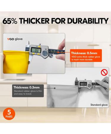 VGO 5 Pairs Reusable Yellow Rubber Cleaning Gloves - Extra Thick Long Sleeve for Kitchen Dishwashing Gardening & Painting - HH4601 - Buy Online on GoSupps.com