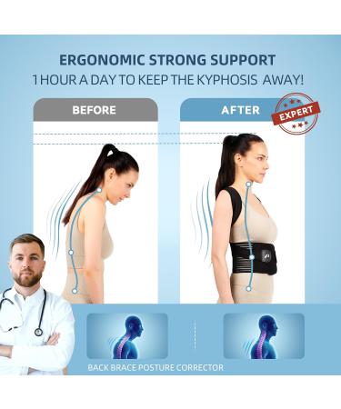 Back Brace Posture Corrector for Women and Men Shoulder Straightener Posture Corrector Adjustable Full Back Support Back Pain Relief - Scoliosis Hunchback Hump Thoracic Spine Corrector Black Medium - Buy Online on GoSupps.com