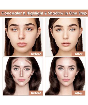 Contour Stick Highlighter Makeup Set - 2Pcs Creamy Bronzer & Highlighter Pen with Brush for Face Sculpting and Brightening - Waterproof Formula - 2 Count Pack - Buy Online on GoSupps.com