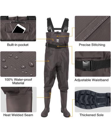 TIDEWE Bootfoot Chest Wader 2-Ply Nylon/PVC Waterproof Fishing Hunting Waders for Men and Women - Brown Size 11 - Buy Online on GoSupps.com