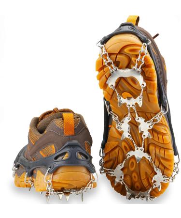 Crampons for Hiking Boots, Ice Cleats Snow Grips for Boots Shoes Men Women with 24 Spikes for Hiking, Ice Fishing, Walking and Climbing black Medium