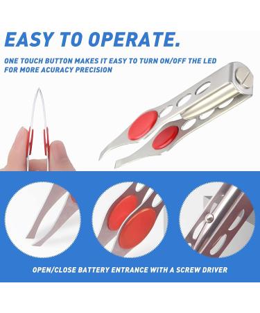 Lighted Stainless Steel Tweezers Set for Precision Hair Removal - Perfect for Facial or Eyebrows, Makeup, and Eyelash Hair Removal - 2 Pieces Included - Ideal for Men and Women - Buy Online on GoSupps.com