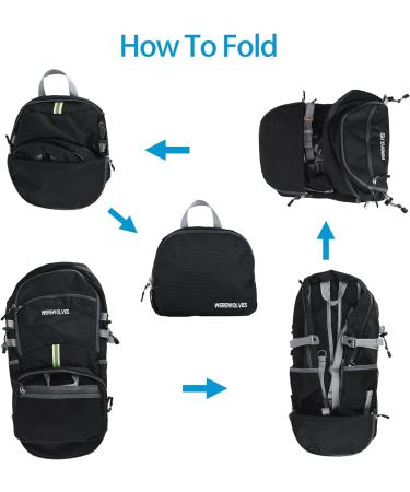 WEREWOLVES 35L Lightweight Hiking Backpack - Ultralight Foldable Water Resistant Daypack for Outdoor Sports and Travel - Black 35L - Buy Online on GoSupps.com