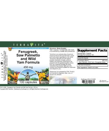 Fenugreek Saw Palmetto and Wild Yam Formula - 450 mg (100 Capsules ZIN: 514008) - Buy Online on GoSupps.com