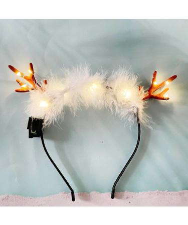 Wedity LED Light Up Deer Antlers Headband Christmas Reindeer Feather Headbands Holiday Headpiece Xmas Hair Accessories - Buy Online on GoSupps.com