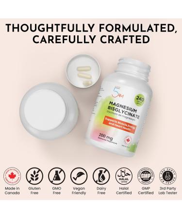 Live 5AM Magnesium Bisglycinate (Glycinate) 200mg | 240 vcaps High Absorption Magnesium Glycinate 200mg Elemental Magnesium from 1000mg Magnesium Glycinate Blend Supports Bone Health Muscle Function & Relaxation 240 count (Pack of 1) - Buy Online on GoSupps.com