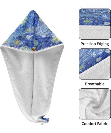Glowing Moon & Starry Oil Painting Dry Hair Cap Set | Quick Drying Towel & Button Headband | Super Absorbent & Soft - Buy Online on GoSupps.com