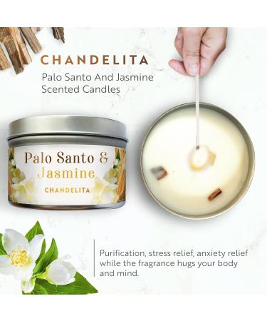 Chandelita Fragrance Candle - Palo Santo & Jasmine Aroma Therapy - Natural Essential Oils & Soy Wax Chakra Candle for Meditation & Cleansing - Buy Online on GoSupps.com